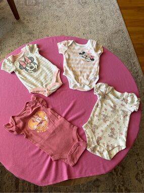 Minnie Mouse Pink & Cream 4-Pack Baby One-Pieces